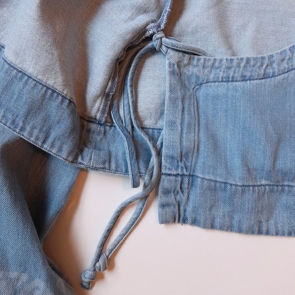 Cloth & Stone Flare Sleeve Faded Denim Cropped Wrap Top S - Picture 6 of 12